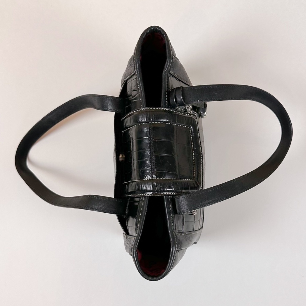 Brighton Black Leather Croc Embossed Shoulder Bag Heart Charm Tote Purse - Picture 9 of 16